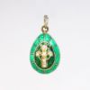 Picture of Vintage Gilt Sterling Silver, Green Guilloche Enamel & Rhinestone Irish Themed Fabergé Style Egg Pendant/Charm 