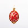 Picture of Vintage Gilt Sterling Silver, Red Guilloche Enamel & Rhinestone Fabergé Style Egg Pendant with Flower Basket Inside
