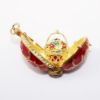 Picture of Vintage Gilt Sterling Silver, Red Guilloche Enamel & Rhinestone Fabergé Style Egg Pendant with Flower Basket Inside