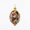 Picture of Vintage Gilt Sterling Silver, Purple Guilloche Enamel & Rhinestone Fabergé Style Egg Pendant with Flower Basket Inside