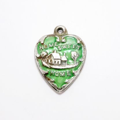 Picture of Vintage Sterling Silver & Green Enamel 'Home Sweet Home' Puffy Heart Charm