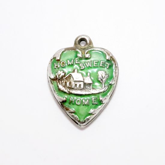 Picture of Vintage Sterling Silver & Green Enamel 'Home Sweet Home' Puffy Heart Charm