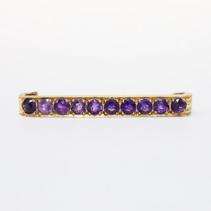 Picture of Antique 14k Yellow Gold & Amethysts Bar Brooch