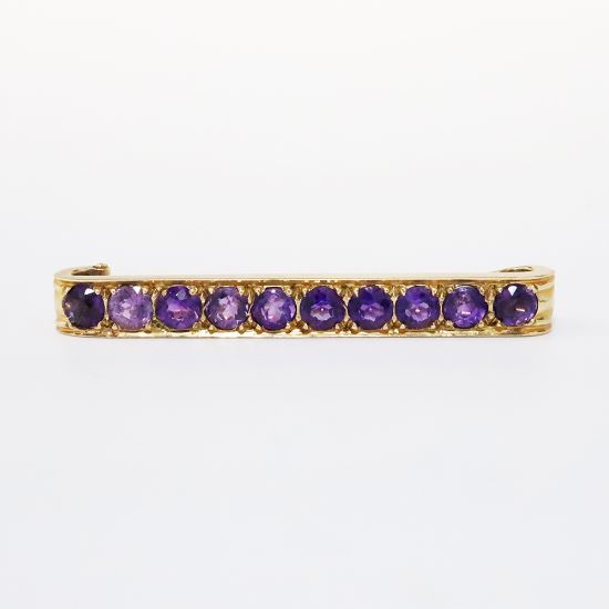 Picture of Antique 14k Yellow Gold & Amethysts Bar Brooch