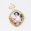 Picture of Antique Victorian 18k Yellow Gold & Hand Enameled Portrait Brooch of Woman Holding a Rabbit