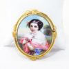 Picture of Antique Victorian 18k Yellow Gold & Hand Enameled Portrait Brooch of Woman Holding a Rabbit