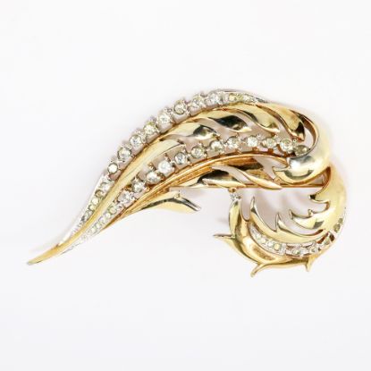 Picture of Vintage Alfred Philippe Trifari Gold Tone Feather Brooch with Clear Rhinestones