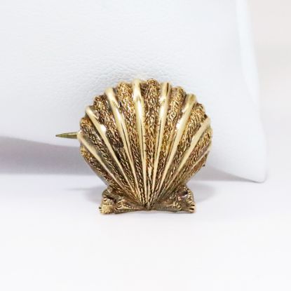 Picture of Antique 14k Yellow Gold Scallop/Clam Shell Brooch/Pendant 
