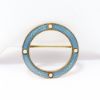 Picture of Antique Edwardian Era 14k Yellow Gold, Sky Blue Guilloche Enamel & Pearl Circle Brooch