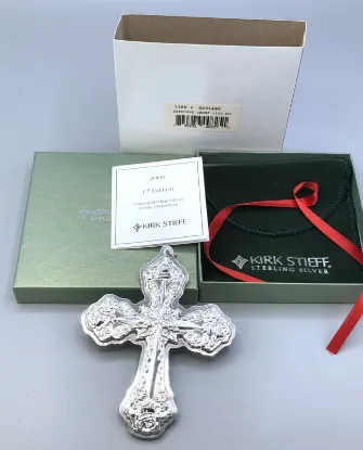 Picture of Kirk Stieff 2009 Sterling Silver 1st Edition Repousse Cross Ornament, with Box