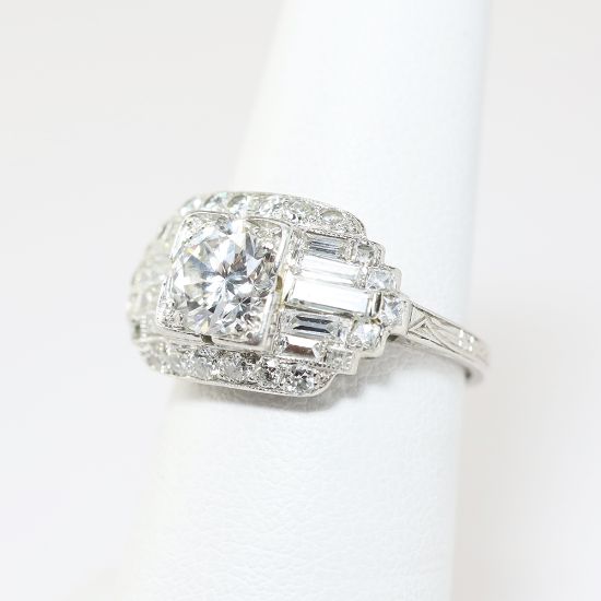 Picture of Antique Art Deco Era Platinum & Transitional Cut Diamond Statement Ring