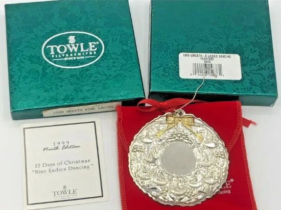 Picture of Towle 9th Edition 1999 Wreath Ornament, Sterling, 9th in series, 9 Ladies Dancing