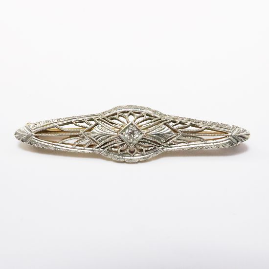 Picture of 14k Two Tone Gold Edwardian Filigree Diamond Pin 