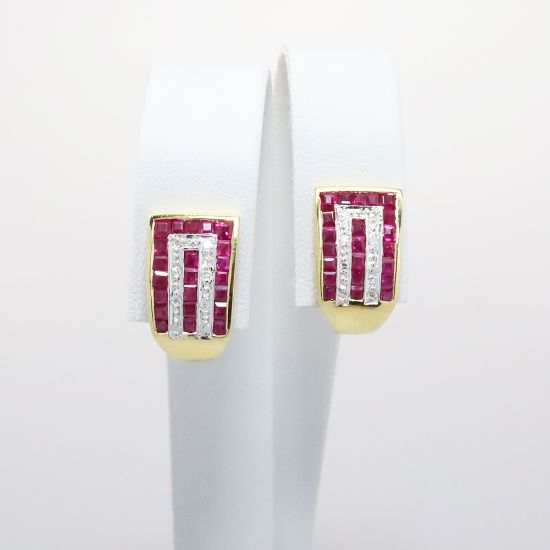 Picture of 18k Yellow Gold Ruby & Diamond  Earrings 
