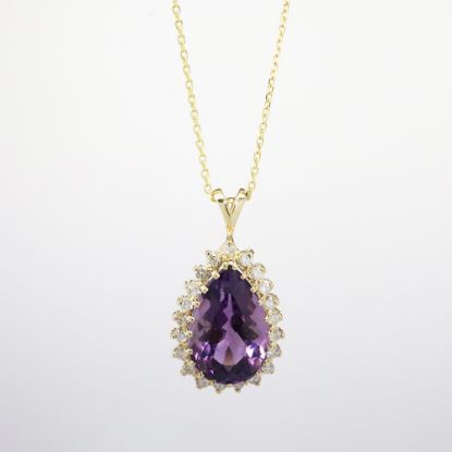 Picture of 14k Yellow Gold Amethyst & Diamond Necklace 