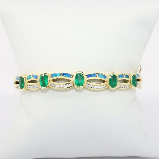 Picture of 14k Yellow Gold Emerald, Opal & Diamond Bracelet 