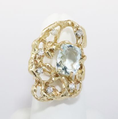 Picture of 14k Yellow Gold Aquamarine & Diamond Ring 