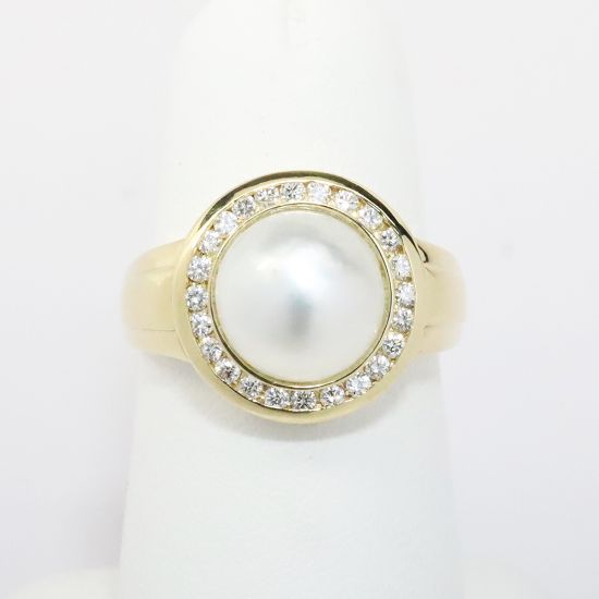 Picture of 14k Yellow Gold Cultured Pearl & Diamond Ring 