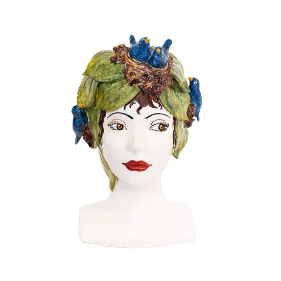 Picture of Vietri Sicilian Heads Vase - Bluebirds