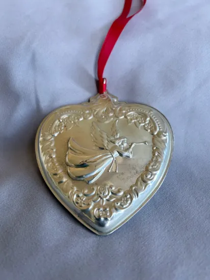 Picture of Wallace Grande Baroque Heart Ornament 1994 Sterling Silver "Trumpeting Angel"