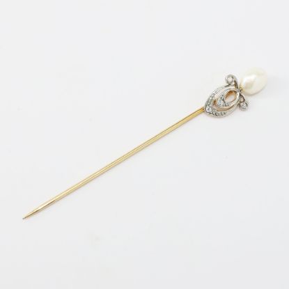 Picture of Antique Art Nouveau 14k 2-Tone Gold, Freshwater Pearl & Diamond Stick Pin