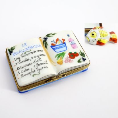 Picture of Limoges Porcelain Cookbook with Bouillabaisse Recipe Trinket Box with Surprise Fish Inside