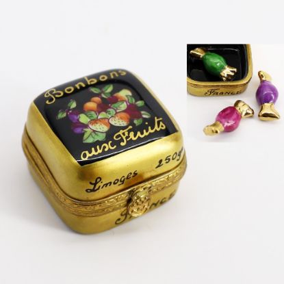 Picture of Limoges Porcelain 'Bonbons aux Fruits' Trinket Box with Surprise Chocolates Inside