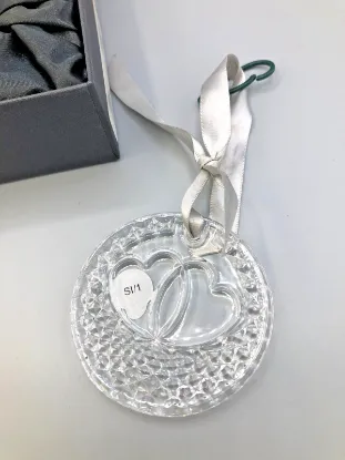 Picture of Waterford 2011 clear crystal "Let there Be Love" Disc Ornament, with Box