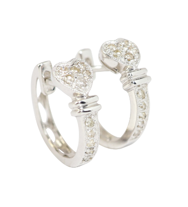 Picture of 14k White Gold & Diamond Heart Huggee Earrings