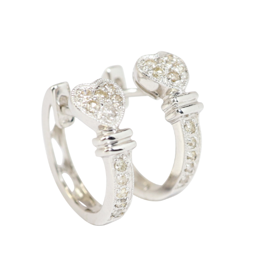 Picture of 14k White Gold & Diamond Heart Huggee Earrings