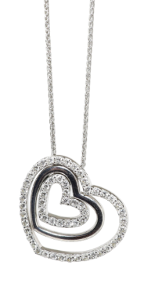 Picture of 14k White Gold Necklace with Stackable White Gold & Diamond Triple Heart Pendant