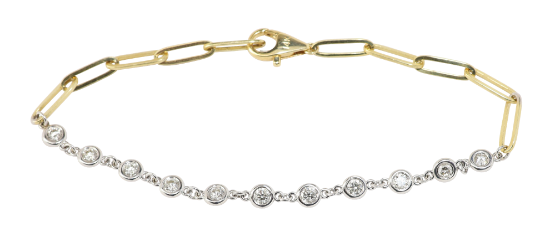 Picture of Two Tone 14k Gold paperclip and Diamond Bracelet