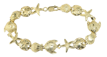 Picture of 14k Yellow Gold Fish, Starfish & Shell Links Bracelet