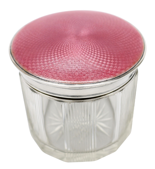 Picture of Antique Early 20th Century French .950 Silver, Pink Guilloche Enamel & Crystal Box by Gérard Alfred