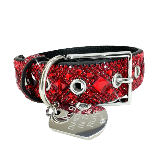 Picture of Jacqueline Kent Red Medium 'Diamonds in the Ruff' Dog Collar
