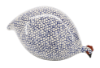 Picture of Lussan Ceramics Pecking (Head Down) Guinea Hen in White with Cobalt Blue Spots