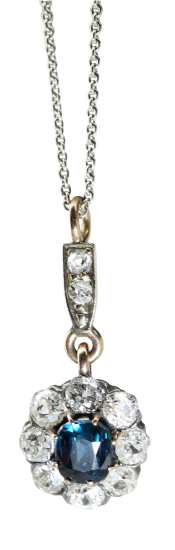 Picture of Antique Edwardian Era 14k Gold, Diamond & Blue Sapphire Necklace