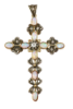 Picture of Antique Victorian Era 10k Yellow Gold, Silver, Opal Cabochon & Rose Cut Diamond Cross Pendant