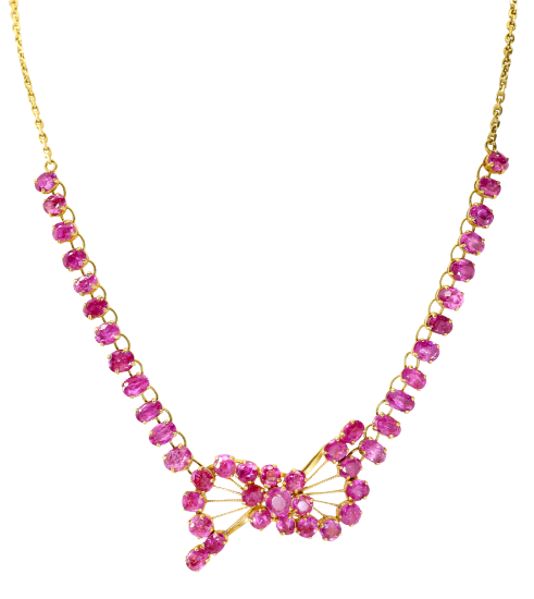 Picture of Vintage 22k Yellow Gold & Oval Cut Pink Sapphire Necklace