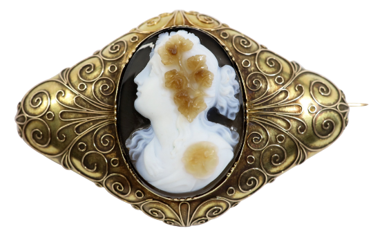 Picture of Antique Victorian Era 14k Yellow Gold & High Relief Carved Sardonyx Cameo Brooch