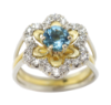 Picture of 18k Two Tone Gold Aquamarine & Diamond Flower Ring 