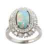 Picture of 18k White Gold & Oval Opal Cabochon Ring with Double Diamond Halo