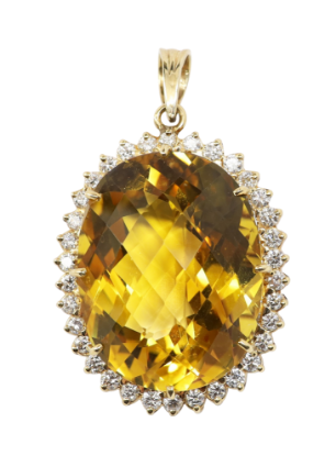 Picture of Large 14k Yellow Gold & Fancy Citrine Pendant with Diamond Halo