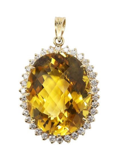 Picture of Large 14k Yellow Gold & Fancy Citrine Pendant with Diamond Halo