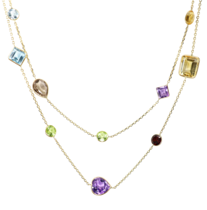 Picture of Multi Gemstone Station Necklace, 14k Yellow Gold