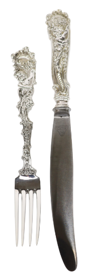 Picture of Antique Baroque 12-Piece Sterling Silver Dinner Fork & Knife Set by Schleissner & Söhne with Buchholz & Zelt