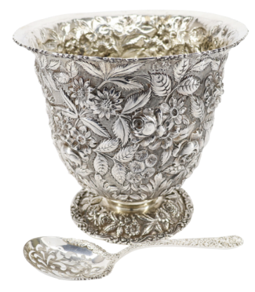 Picture of Sterling Silver Baltimore Rose Ice Bucket & Ice Spoon by Schofield & Co.