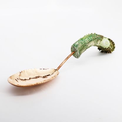 Picture of Ben & Lael Large Copper Serving Spoon with Burr Antler Handle