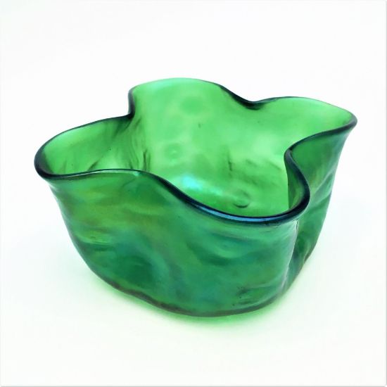 Picture of Antique Loetz Green Lobed Art Glass Bowl