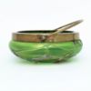 Picture of Antique Loetz/Pallme Konig Iridescent Green Bowl with Enameled Decoration & Brass Handle